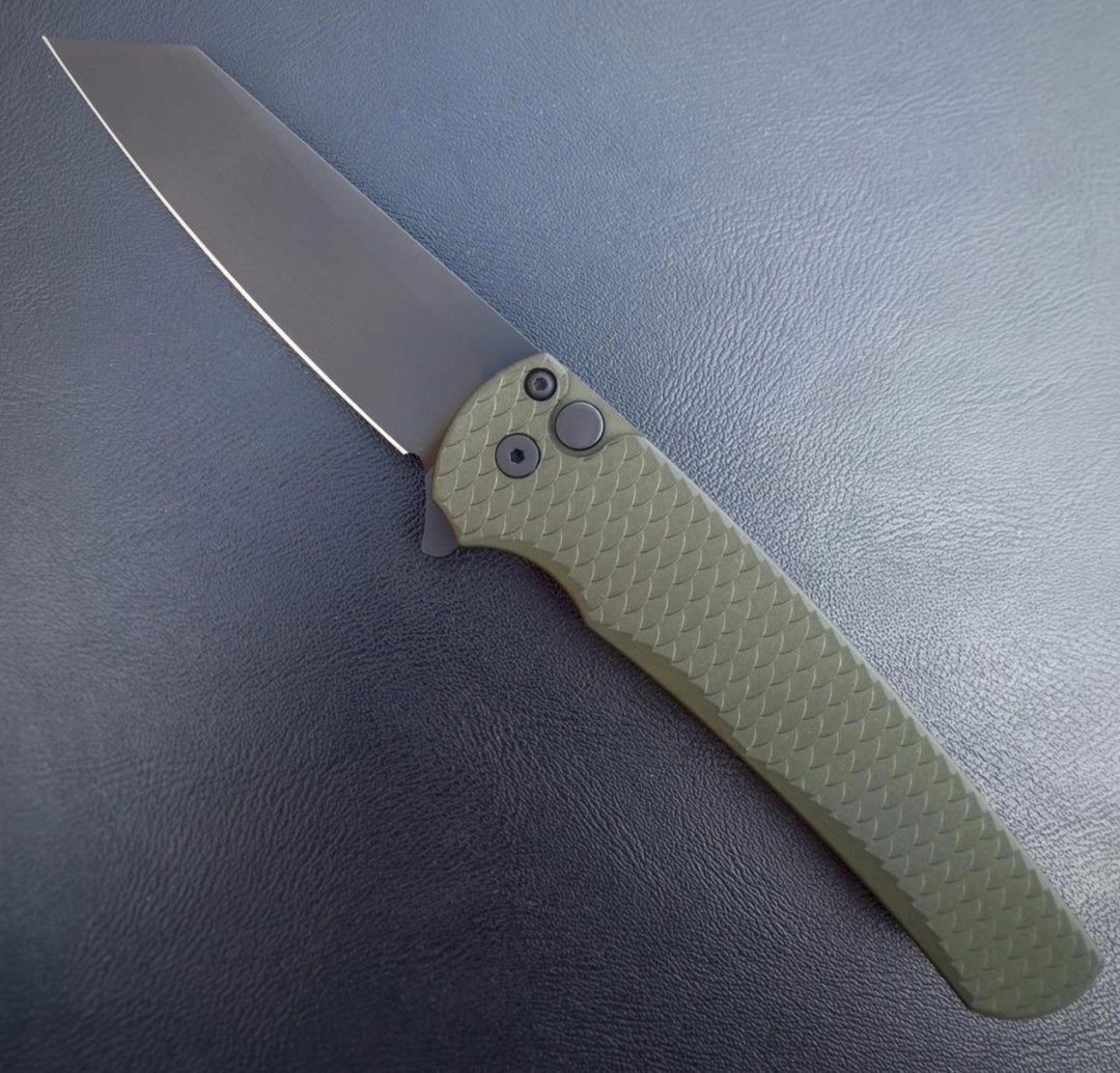 Pro-Tech Knives Malibu Flipper - Green Dragon Scale Handle - Black 20CV Blade - 5236-GREEN