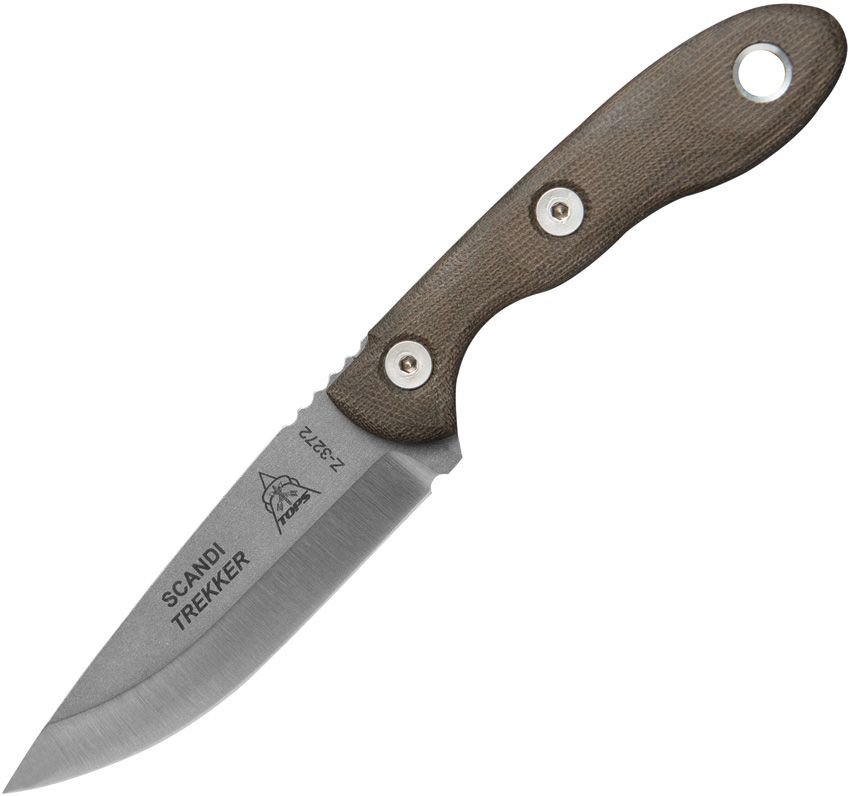 TOPS Knives Scandi Trekker Fixed Blade - Micarta Handle - 1095 Carbon Steel - STREK-3.5