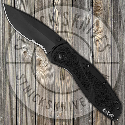 Kershaw Knives Blur - Assisted Opening - Glass Breaker - Serrated - Black Handle and Blade - 1670GBBLKST
