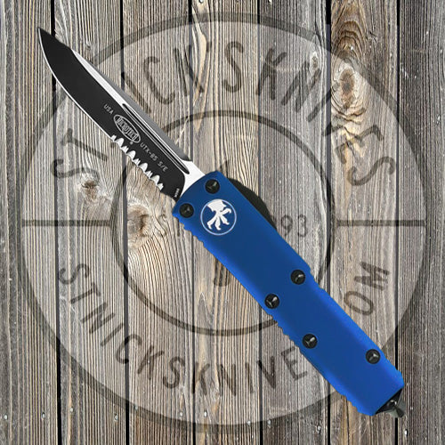 Microtech - UTX-85 - Single Edge - Black Hardware - Partially Serrated - Blue Chassis - 231-2BL