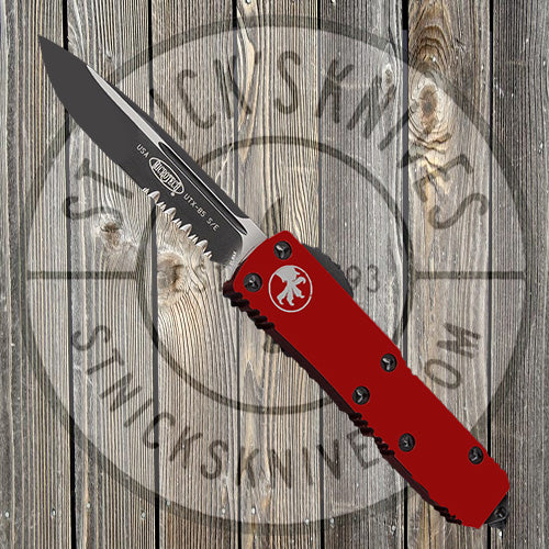 Microtech - UTX-85 - Single Edge - Black Hardware - Partially Serrated - Red Chassis - 231-2RD