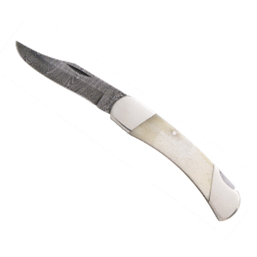 Bear & Sons - 3 3/4” - Midsize Lock Back - White Smooth Bone - Damascus Blade - WSB05D