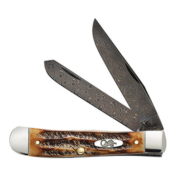 Case - 6.5 Bone Stag - Blued Raindrop Damascus - Trapper - 34800