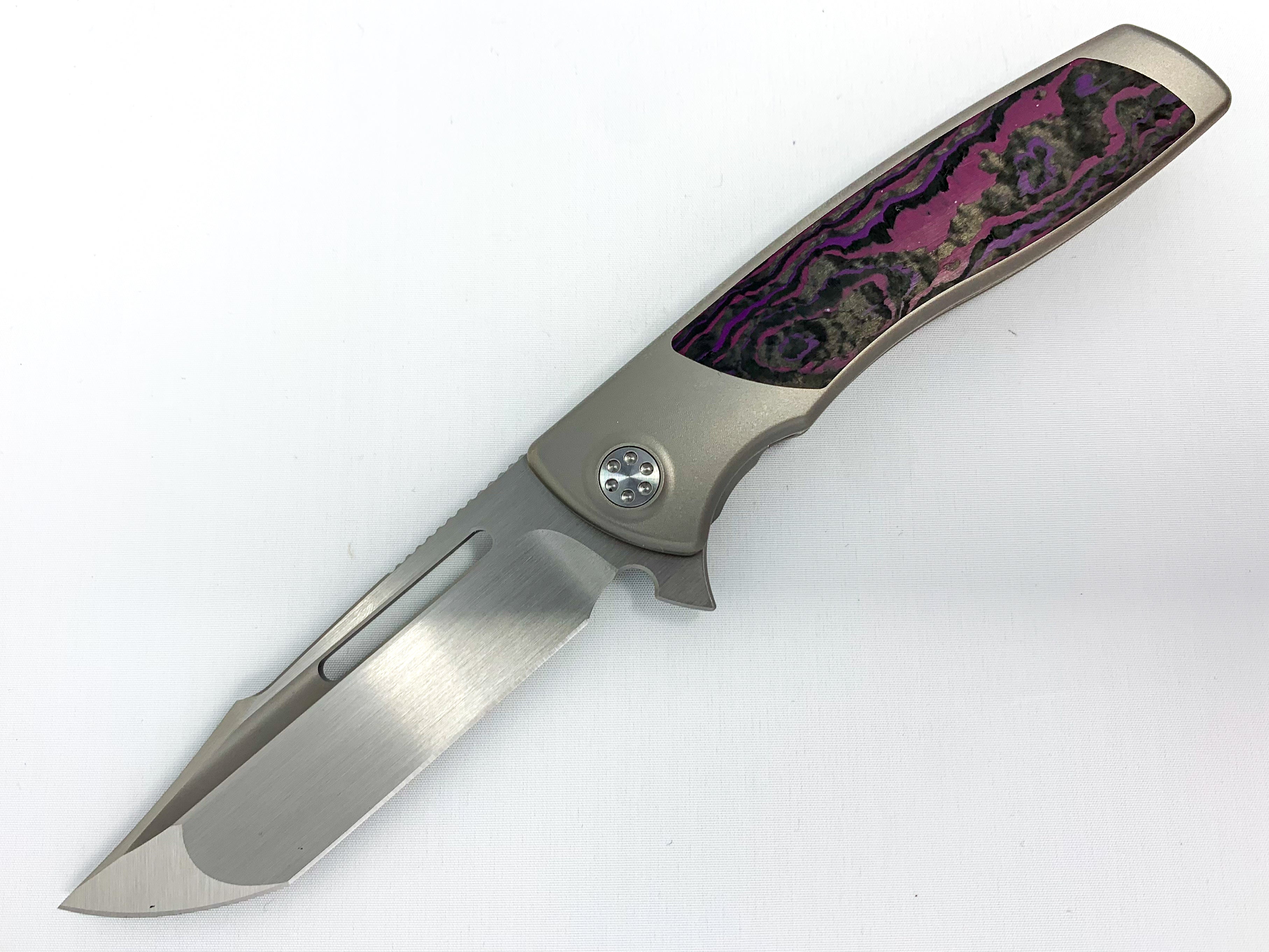 Sharp By Design Mini Evo - M390 Harpoon Point Blade - Fat Carbon "Purple Haze" Inlay - Titanium Handle
