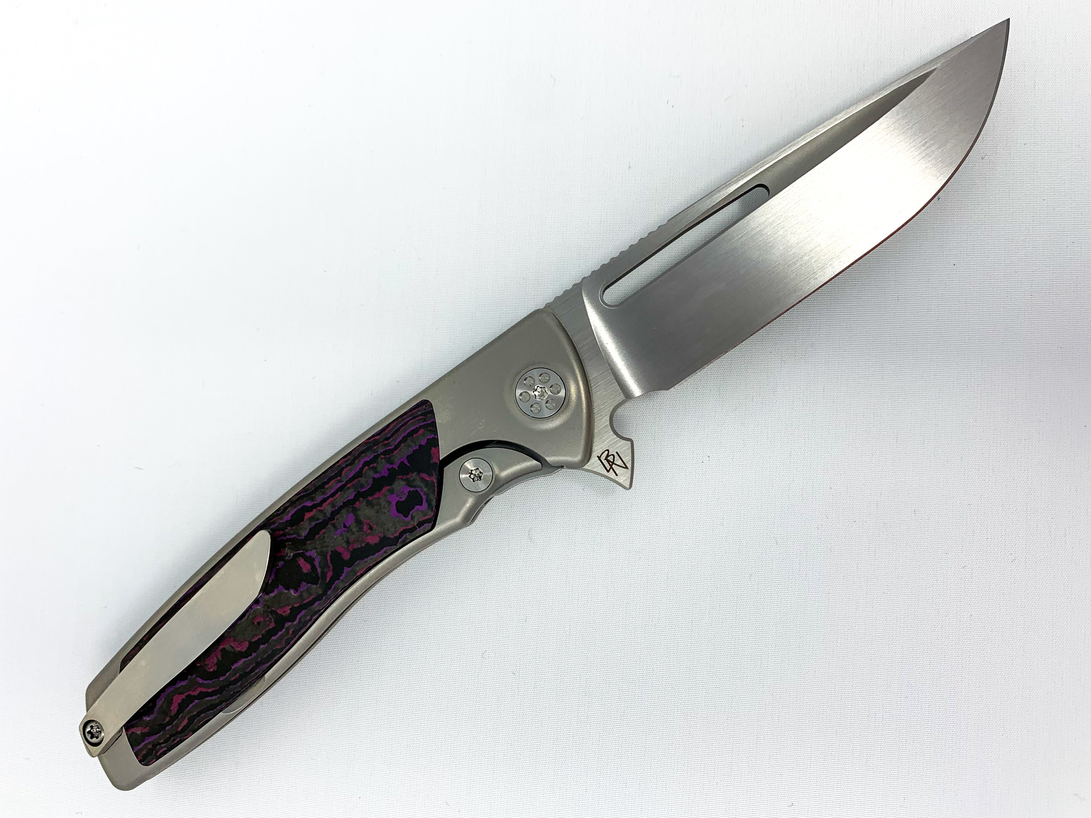 Sharp By Design Mini Evo - M390 Drop Point Blade - Fat Carbon "Purple Haze" Inlay - Titanium Handle - CLOSEOUT - 0