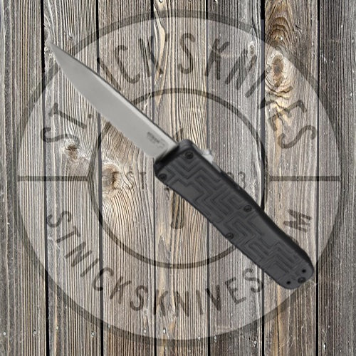 Boker Plus USA/Hogue OTF AUTO Knife 3.5" 154CM Stonewashed Blade, Black Aluminum Handles - 06EX260