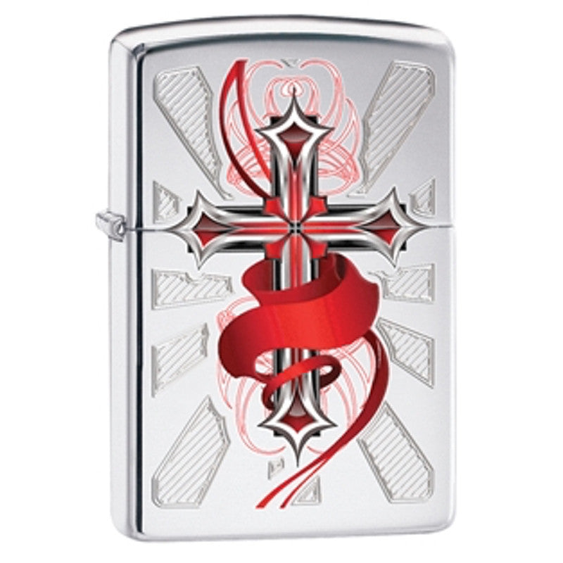 Zippo - Red Cross Chrome Lighter - 28526 | St. Nick's Knives