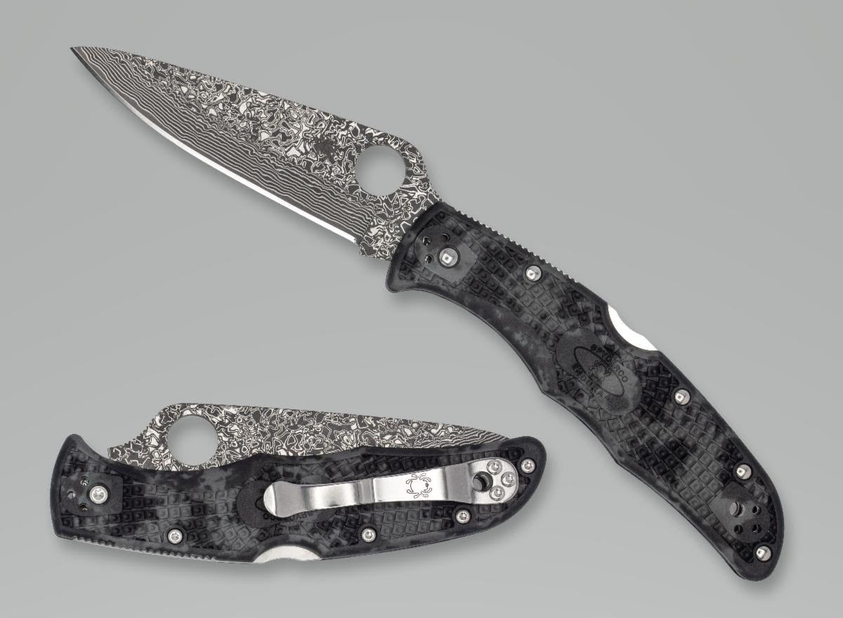 Spyderco Endura 4 - Damascus Blade - Black and Grey ZOME Handle - Distributor Exclusive- C10ZPGYD