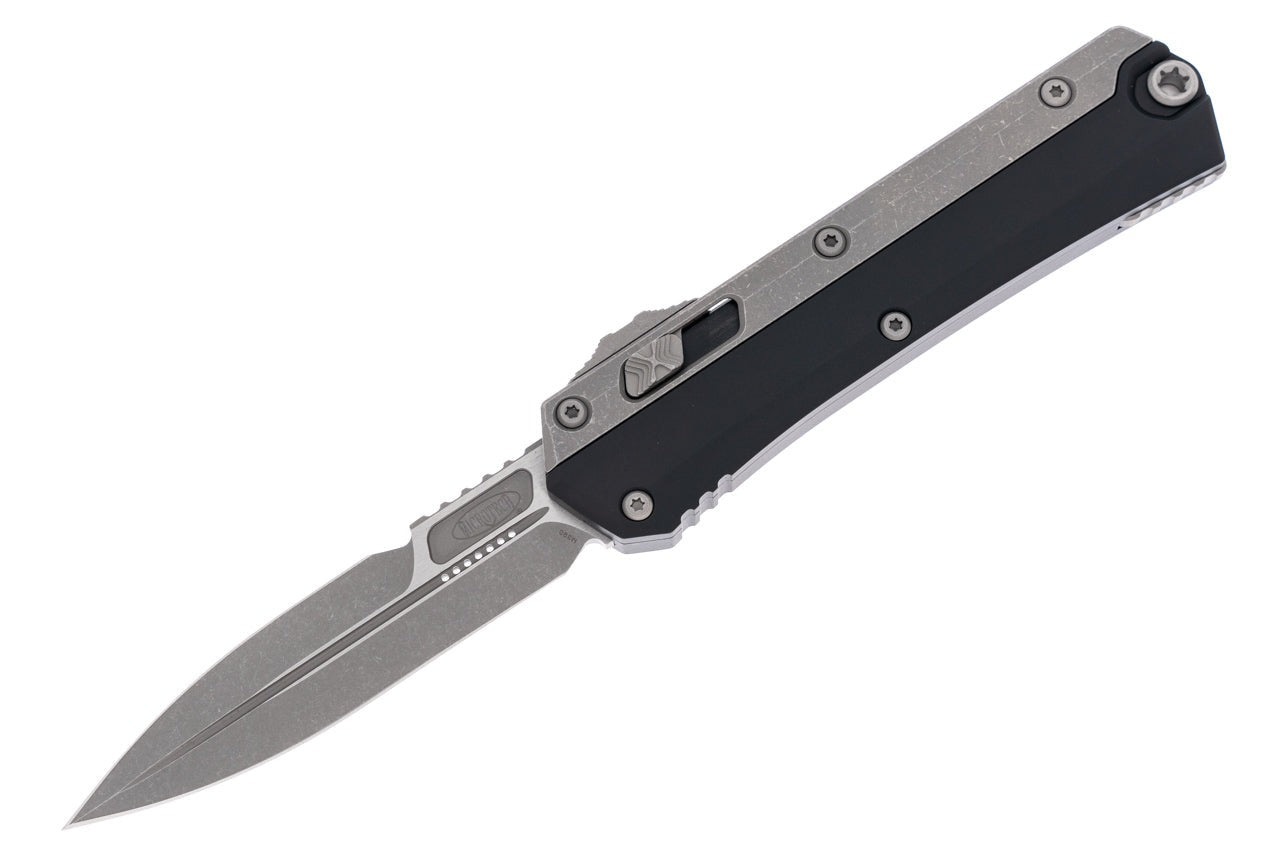 Microtech Glykon Bayonet - Black Handle - Bead Blast Overlay - Apocalyptic Blade - 184-10AP