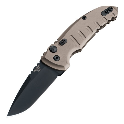 Hogue Knives A01-Microswitch Auto - Drop Point CPM-154 Black Cerakote Blade - FDE Aluminum Handle - 24117