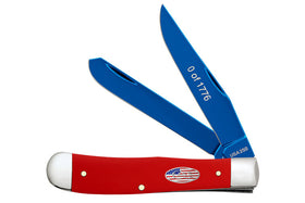 Case XX Trapper - Smooth Red Synthetic Handle - Patriotic Cigar Box - Blue PVD Tru-Sharp Steel - 25002 - SNK/WTO - Home Office