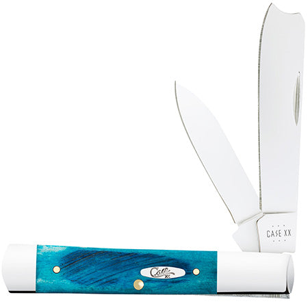 Case Razor Folding Knife - Caribben Blue Sawcut Jig Bone - 25583