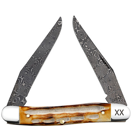 Case Muskrat - Burnt Natural Bone - Deep Canyon Jig - Damascus Blade - 27231