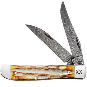 Case Mini Trapper - Burnt Natural Bone - Deep Canyon Jig - Damascus Blade - 27233