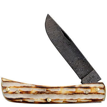 Case XX Sod Buster Jr - Burnt Natural Bone - Deep Canyon Jig - Damascus Blade - 27235