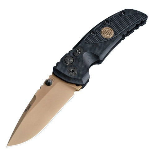 Hogue Knives EX-01 - SIG Emperor Scorpion Folder - FDE PVD Drop Point Blade - FDE Sig Medallion Black G10 Frame - 36170