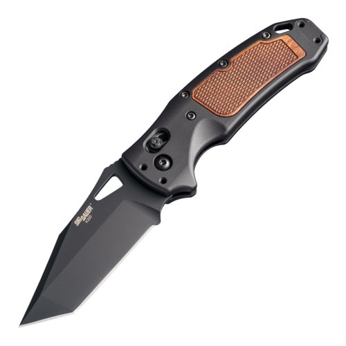 Hogue Knives Sig K320 AXG Classic - ABLE Lock Folder - Tanto Blade Black Cerakote Finish - Aluminum Frame Matte Black - Heritage Walnut Wood Insert - 36367