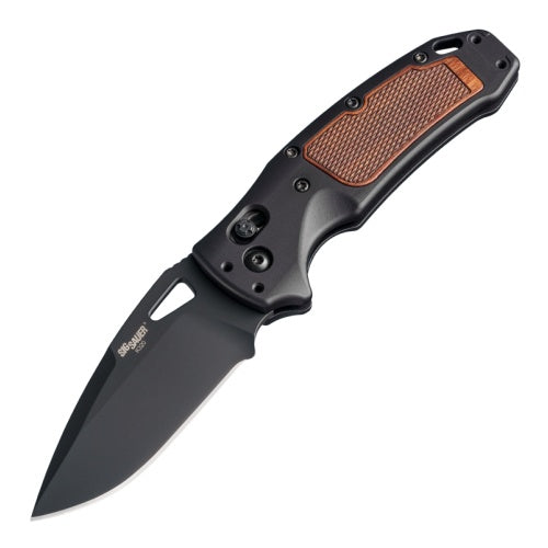 Hogue Knives Sig K320 AXG Classic - ABLE Lock Folder - Drop Point Blade Black Cerakote Finish - Aluminum Frame Matte Black - Heritage Walnut Wood Insert - 36377