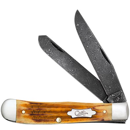 Case Trapper - Burnt Goldenrod Damascus - Second Cut Jig - 52420