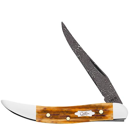 Case Small Texas Toothpick - Burnt Goldenrod Damascus - Second Cut Jig - 52424