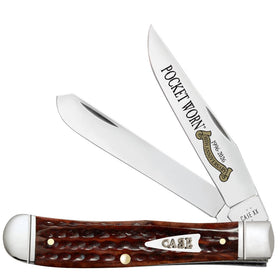 Case Trapper - Pocket Worn Corn Cob Jig Mahogany Bone - Fluted Bolsters - Tru-Sharp Steel - 55230 - SNK/WTO - Home Office