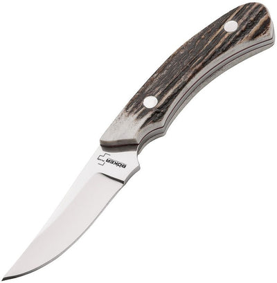 Boker Plus Stag Cross Draw - Authentic Stag Handle Fixed Blade - 440C Satin Upswept Blade - 02BO515 - SNK/WTO - Home Office