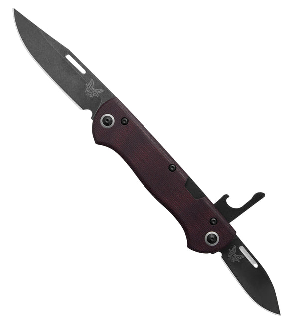 Benchmade Weekender Slip Joint - Burgundy Micarta Scales - Blackwash Clip Point, Drop Point S90v Blade - 317BK-2