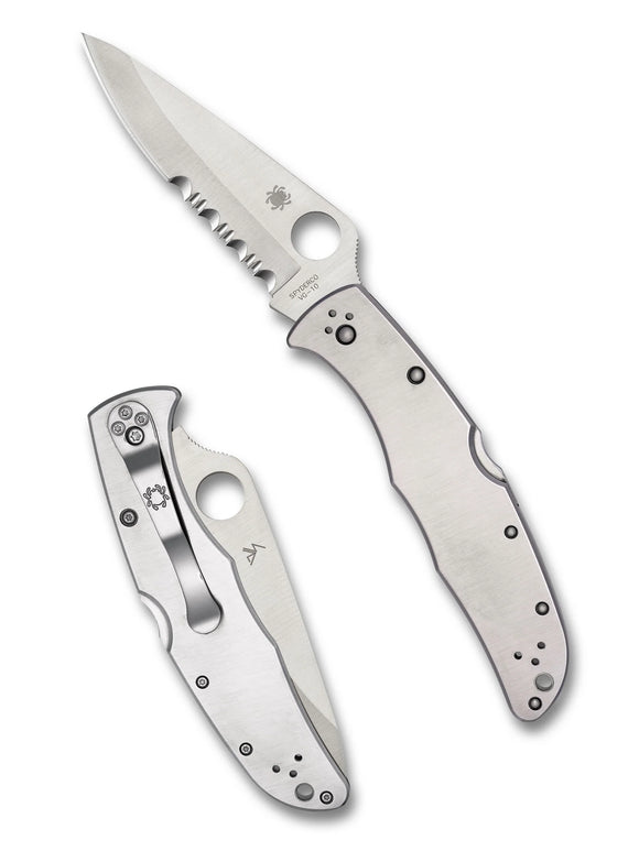 Spyderco Endura 4 - Stainless Steel Handles - Partially Serrated Blade - C10PS