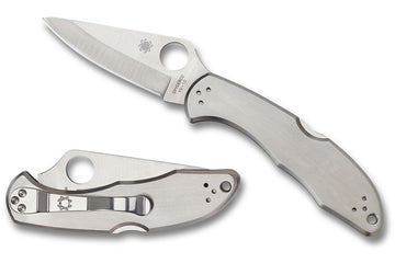 Spyderco Delica 4 - Stainless Steel Handles - VG10 Satin Plain Blade - C11P
