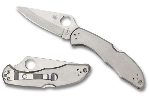 Spyderco Delica 4 - Stainless Steel Handles - VG10 Satin Plain Blade - C11P