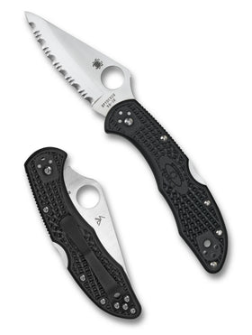 Spyderco Delica 4 - Black FRN Handles - VG10 Satin Serrated Blade - C11SBK
