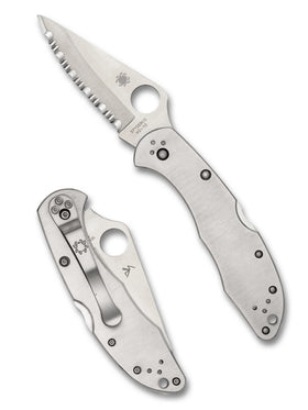 Spyderco Delica 4 - Stainless Steel Handles - VG10 Satin Serrated Blade - C11S