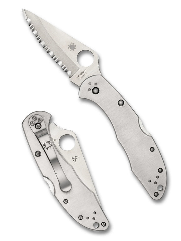 Spyderco Delica 4 - Stainless Steel Handles - VG10 Satin Serrated Blade - C11S
