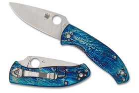 Spyderco Tenacious - Blue Disarray Titanium Handles - Satin D2 Blade - C122TIBLD2P