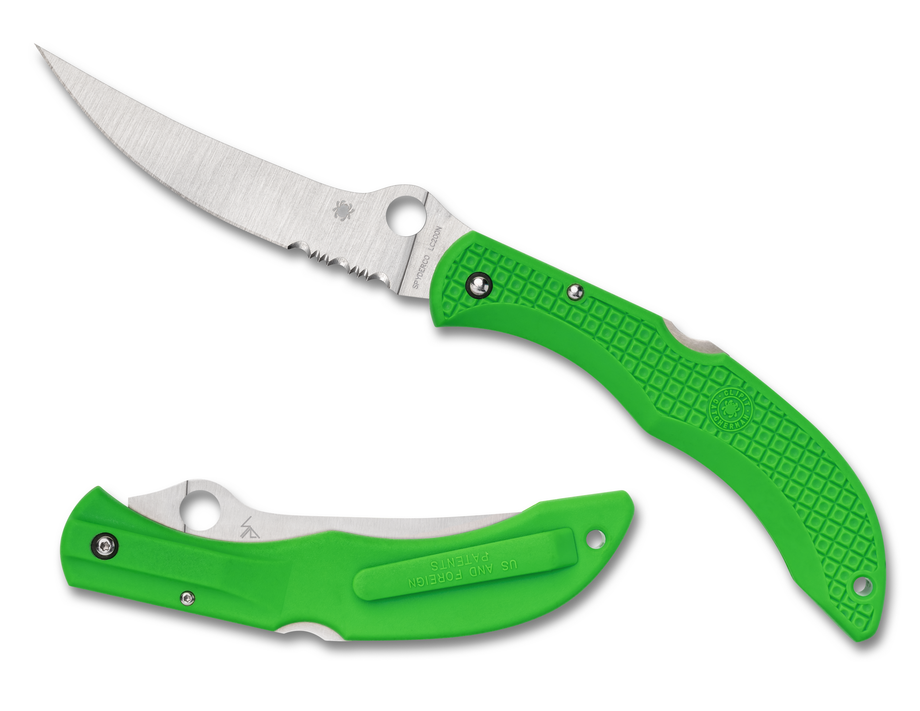 Spyderco Catcherman Salt - Sprint Run - Partially Serrated LC200N - Green FRN - C17PSGR