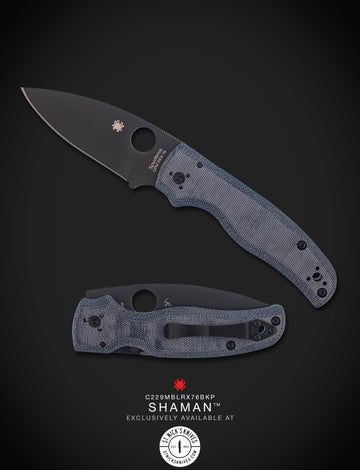 Spyderco Shaman - St. Nick's Knives Exclusive -  "Blue Jean" Canvas Micarta Handle -  Black CPM-REX 76 Blade - C229MBLRX76BKP - 0