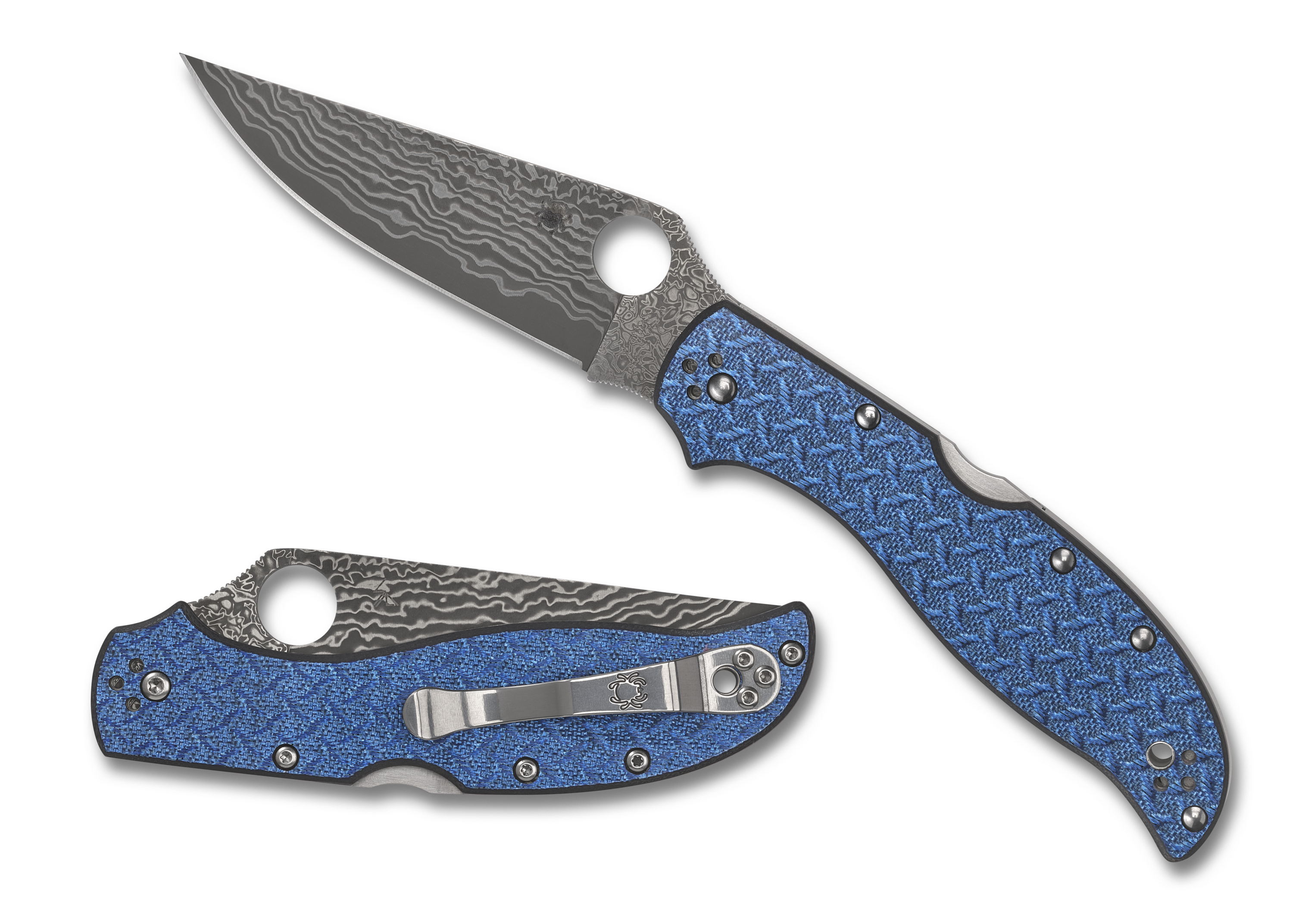 Spyderco Stretch 2 XL - Blue Nishijin Glass Fiber - Damascus - Sprint Run - C258GFBLP