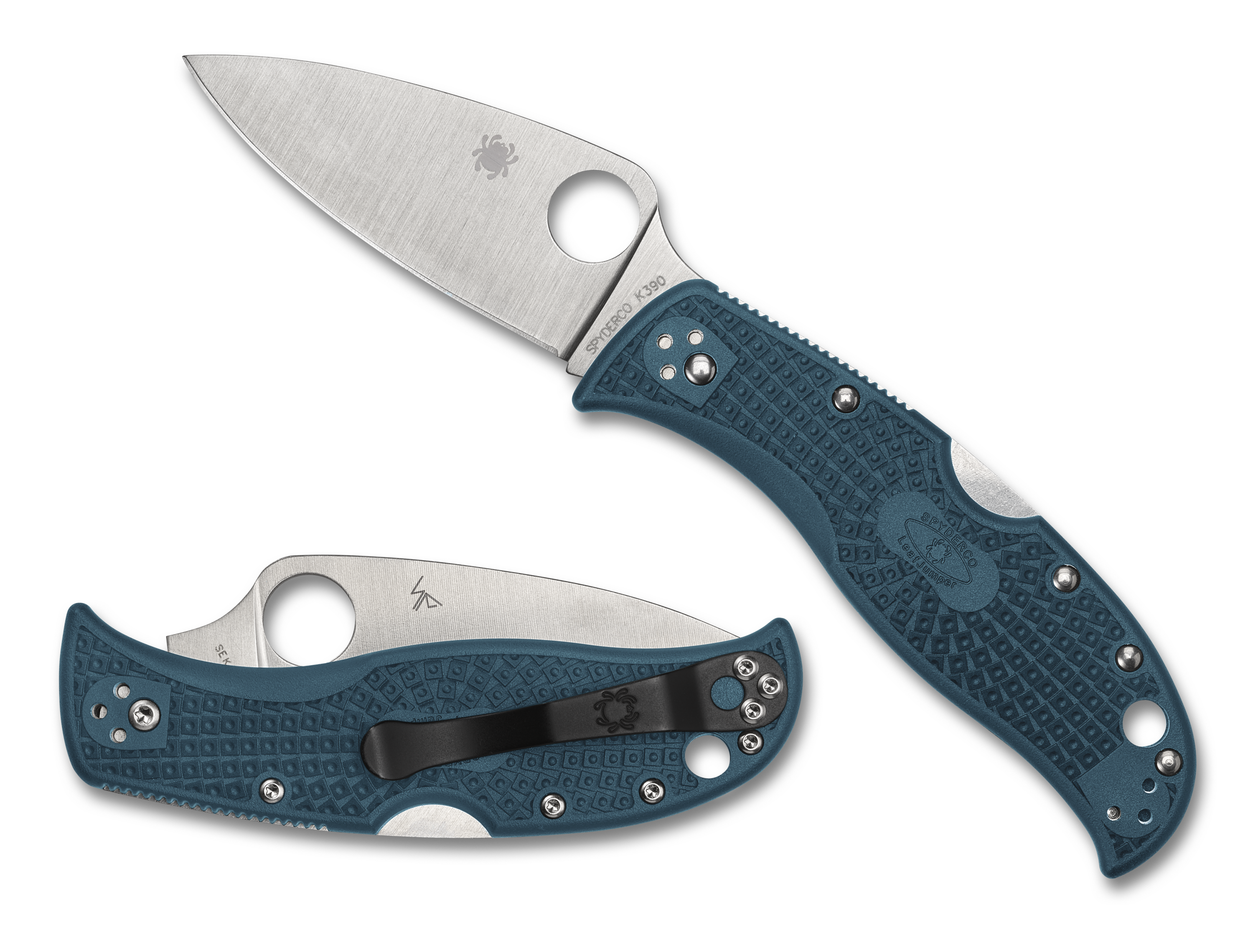 Spyderco LeafJumper - Plain Edge K390 - Blue FRN - C262PBLK390