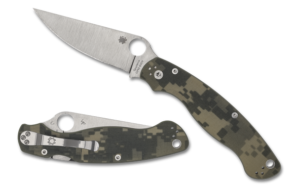 Spyderco Military 2 - Plain Edge Satin Blade - Compression Lock - Camo G10 - C36GPCMO2