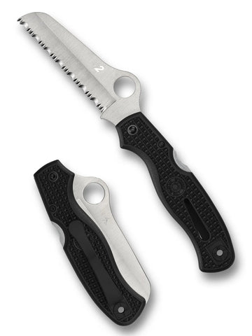 Spyderco Atlantic Salt - Black FRN Handles - Satin H2 Serrated Rescue Blade - C89SBK