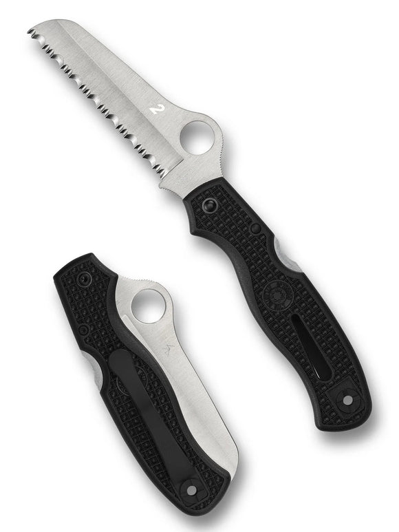 Spyderco Atlantic Salt - Black FRN Handles - Satin H2 Serrated Rescue Blade - C89SBK