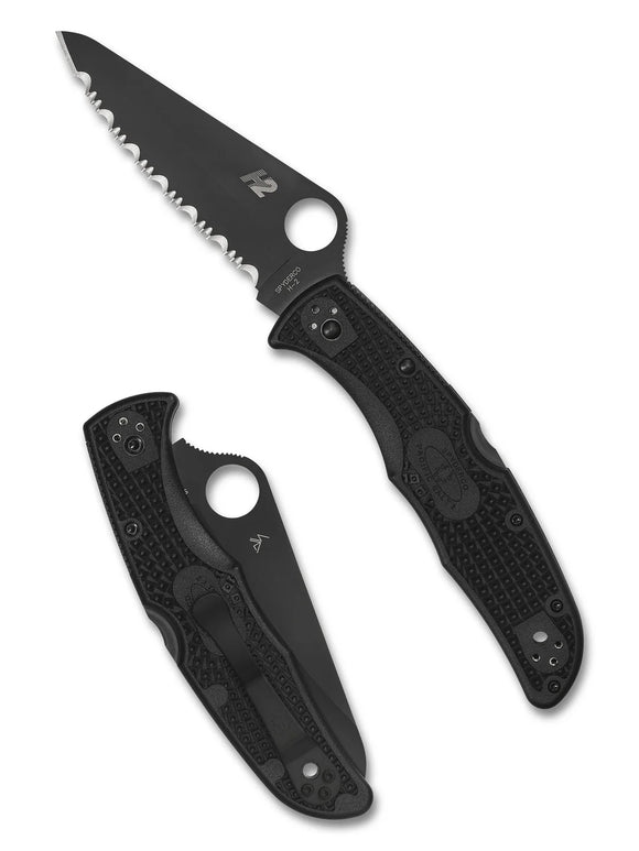 Spyderco Pacific Salt 2 - Black FRN Handles - H2 TiCN Serrated Blade - C91SBBK2