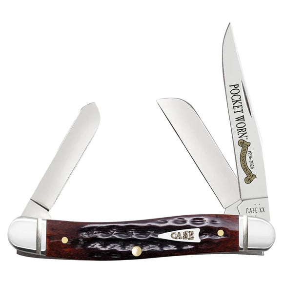 Case XX Medium Stockman- Pocket Worn 30th Anniversary - Corn Cob Jigged Mahogany Bone - 55232 - SNK/WTO - Home Office