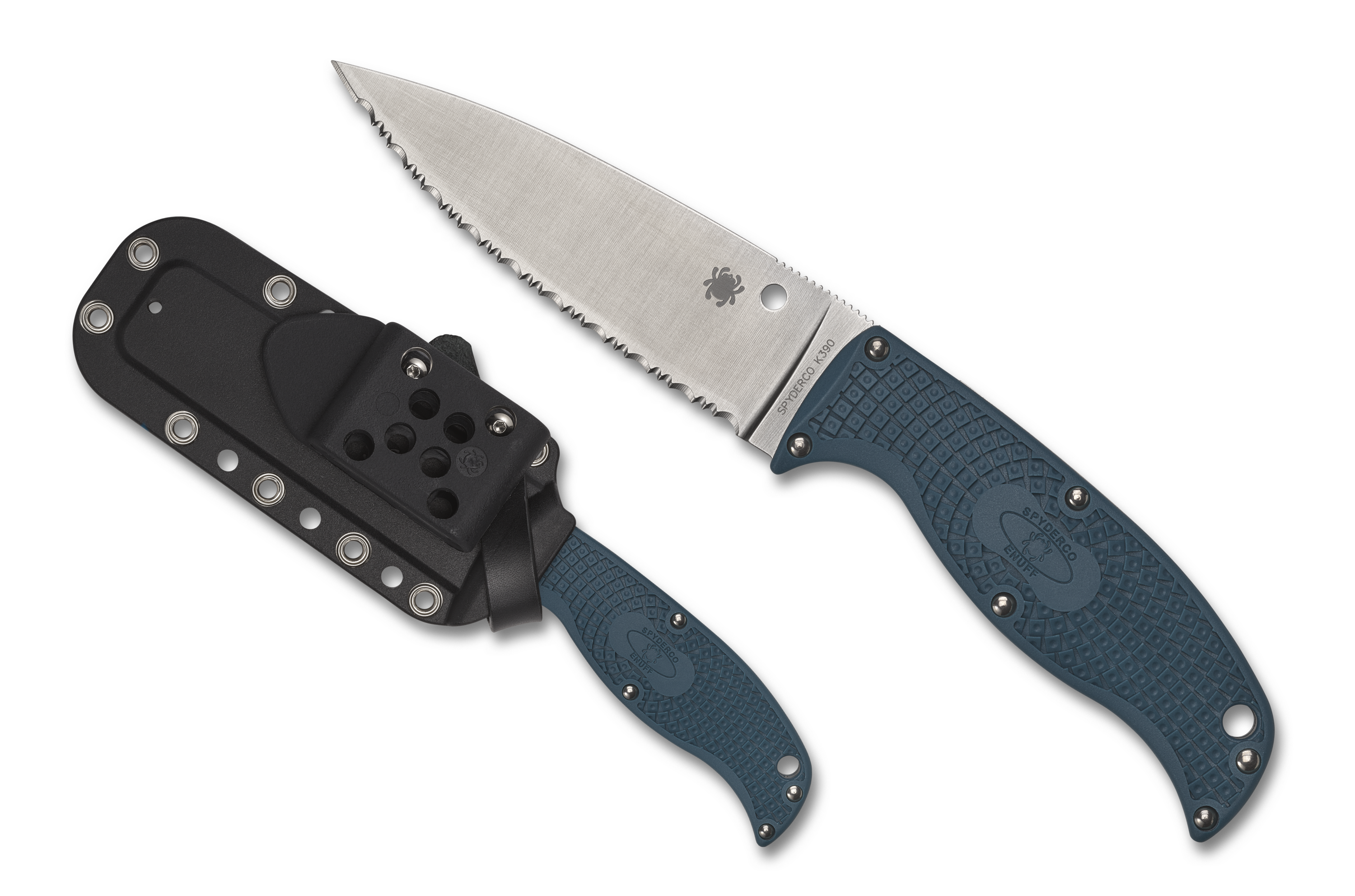 Spyderco Enuff 2 - Serrated Edge K390 Steel - Blue FRN Handle - FB31SBL2K390