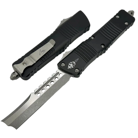 Microtech Combat Troodon Hellhound Straight Razor - Black Aluminum - M390 Blade - 219R-10APS - SNK/WTO - Home Office