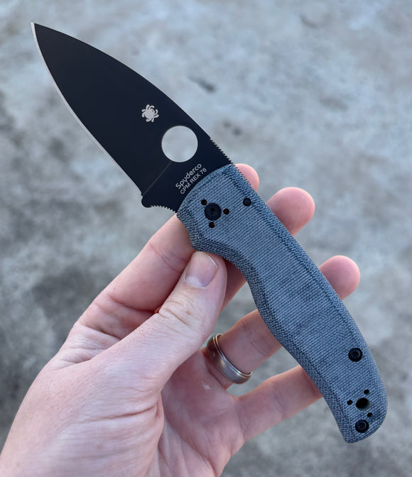 Spyderco Shaman - St. Nick's Knives Exclusive -  "Blue Jean" Canvas Micarta Handle -  Black CPM-REX 76 Blade - C229MBLRX76BKP