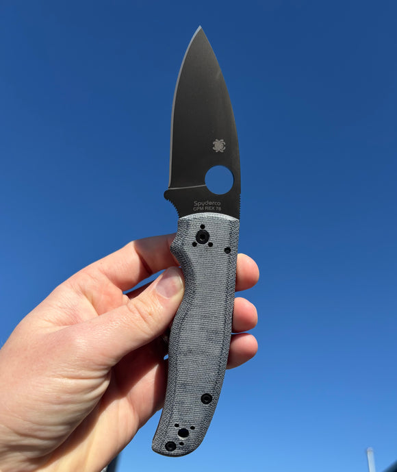 Spyderco Shaman - St. Nick's Knives Exclusive -  "Blue Jean" Canvas Micarta Handle -  Black CPM-REX 76 Blade - C229MBLRX76BKP
