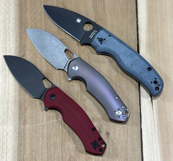 Spyderco Shaman, GiantMouse ACE Biblio XL Red G10, & GiantMouse ACE Biblio XL Titanium Combo - St. Nick's Knives Exclusive
