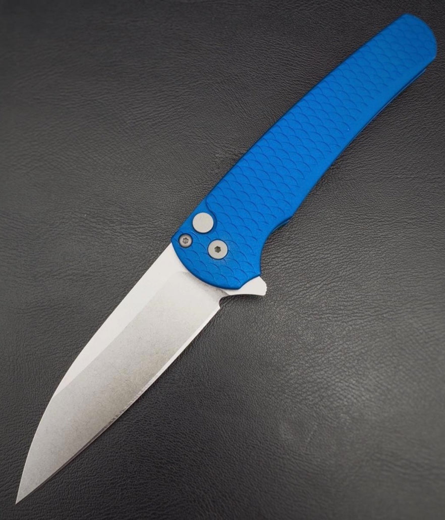 Pro-Tech Knives Malibu Flipper - Blue Dragon Scale Handle - Magnacut Blade - 5335-BLUE