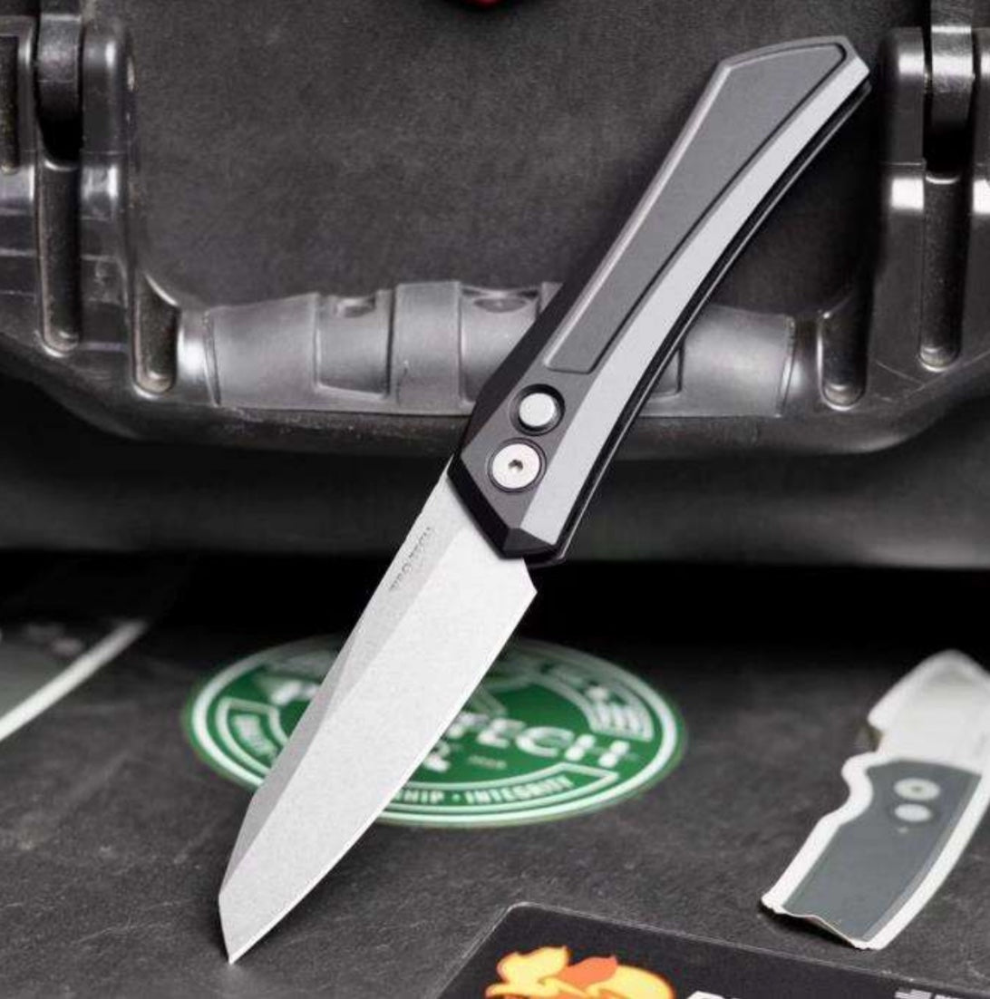 Pro-Tech Knives Oligarch Auto - Black Handle - Stonewashed CPM-Magnacut Blade